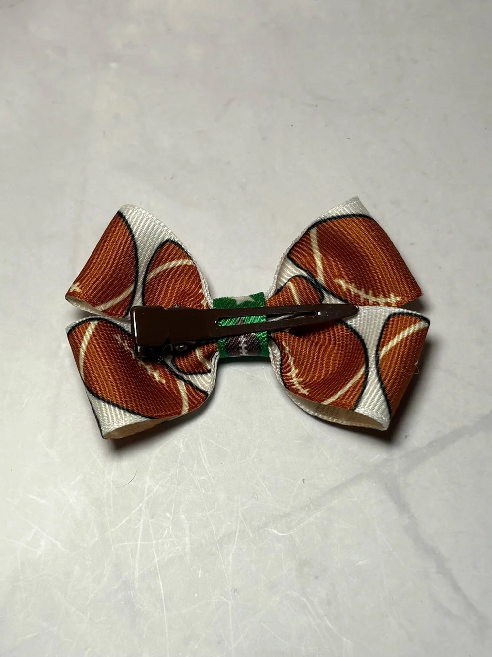 🏈 Football Print Hair Bow with Green Star/Football Center
